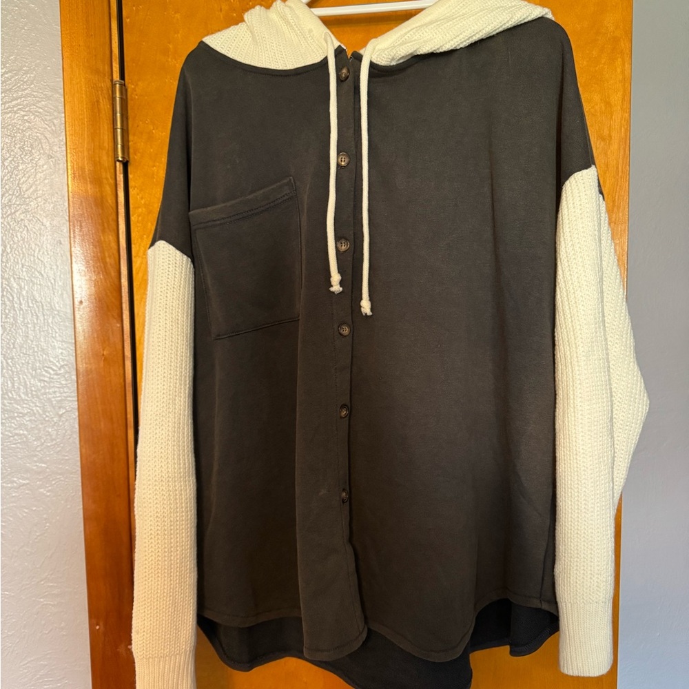 POL Cream and Black Knit Hoodie